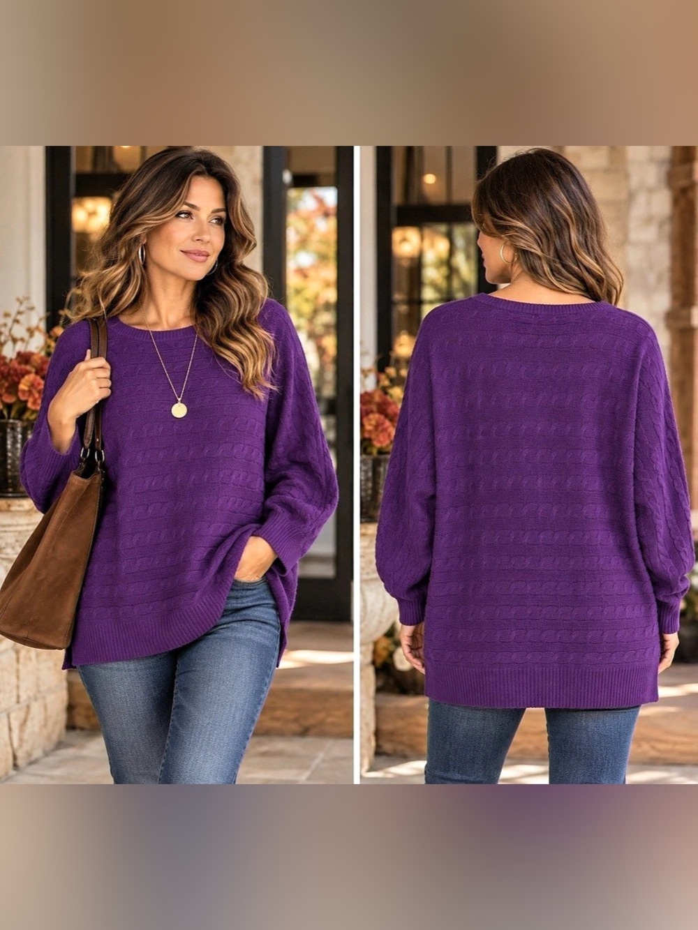 Lauren Ralph Lauren Purple Textured Crewneck Sweater Size XL Like New